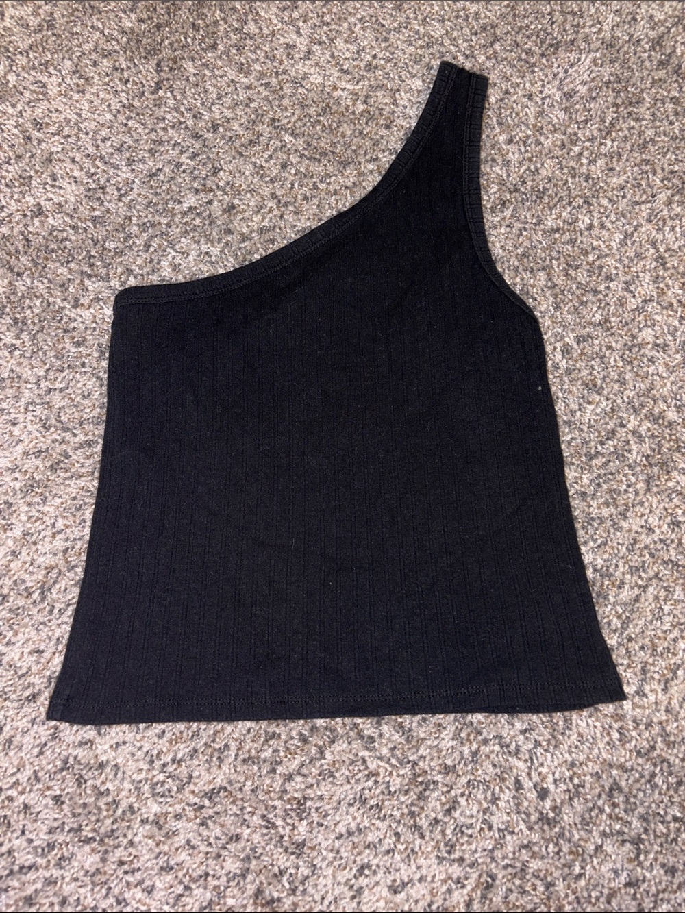 American Eagle Black Ribbed One-Shoulder Top